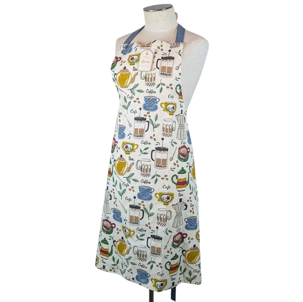 Apron Coffee & Tea Print 100% Cotton Multicolor Print One Size NWT - Picture 6 of 7